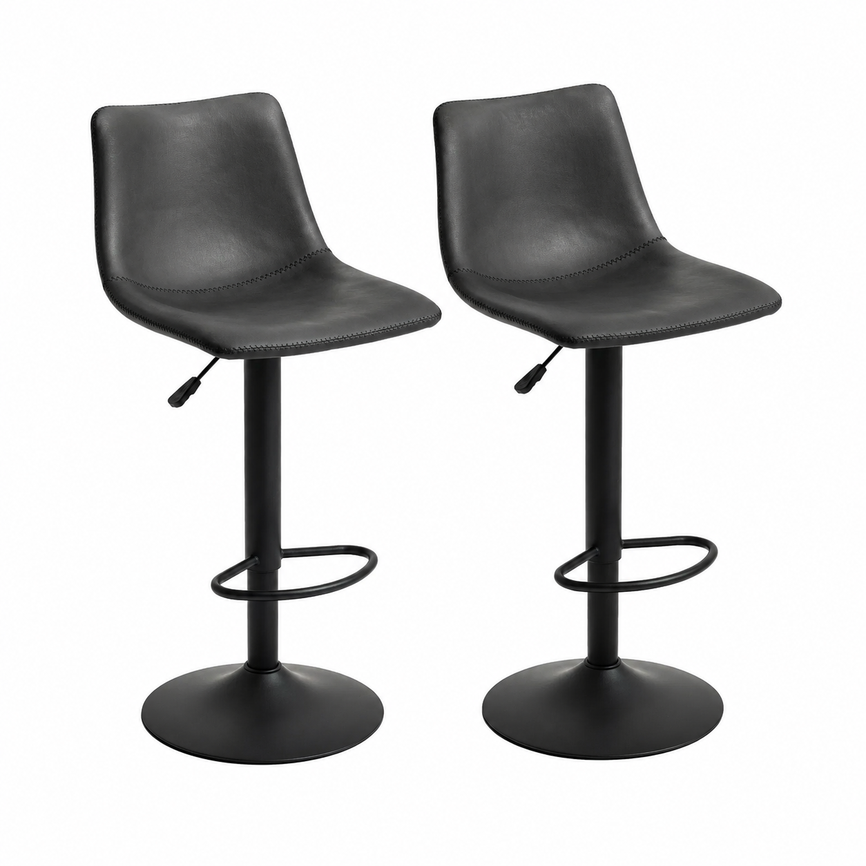 Tabourets de bar vintage réglables en hauteur avec repose-pied en PU gris foncé