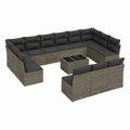 Ensemble de mobilier de jardin gris avec coussins 14 pièces en résine tressée