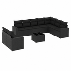 Ensemble de jardin 11 pièces avec coussins noirs en résine tressée