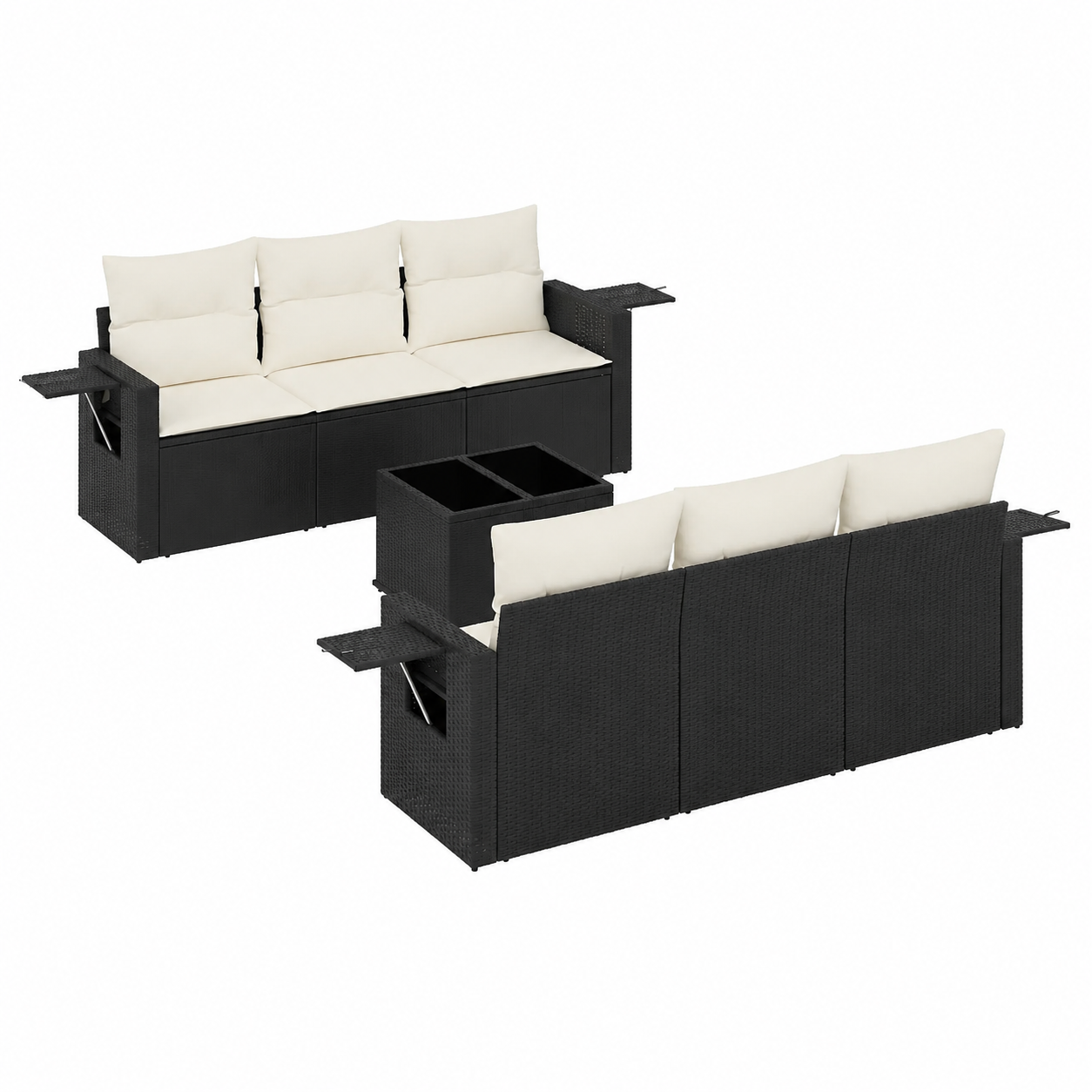 Ensemble de mobilier d'extérieur 7 pièces avec coussins noirs