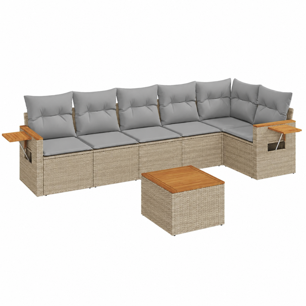 Ensemble de mobilier de jardin avec coussins beiges en résine 7 pièces