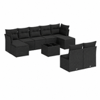 Ensemble d'extérieur 10 pièces avec coussins en résine noire