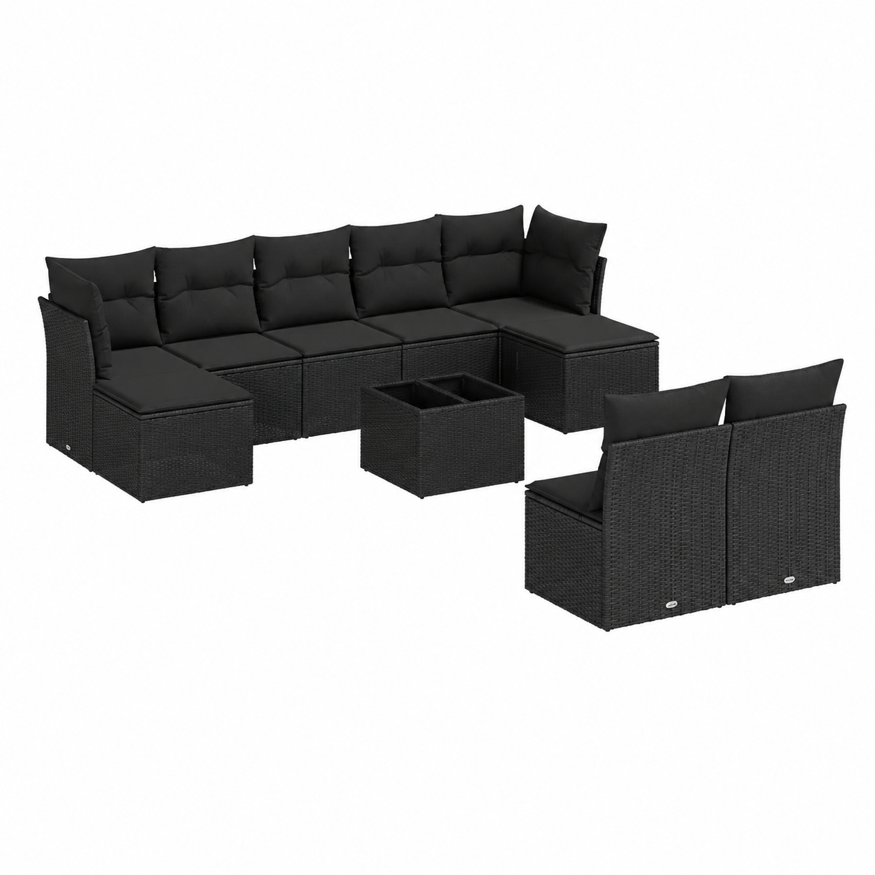 Ensemble d'extérieur 10 pièces avec coussins en résine noire