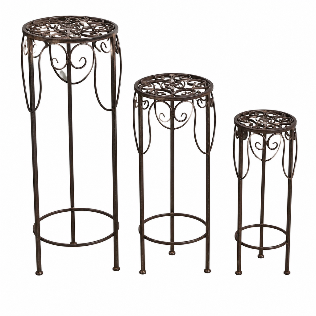 Tables d'appoint rondes en métal vintage, lot de 3
