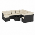 Ensemble de mobilier de jardin 11 pièces avec coussins noirs en résine tressée