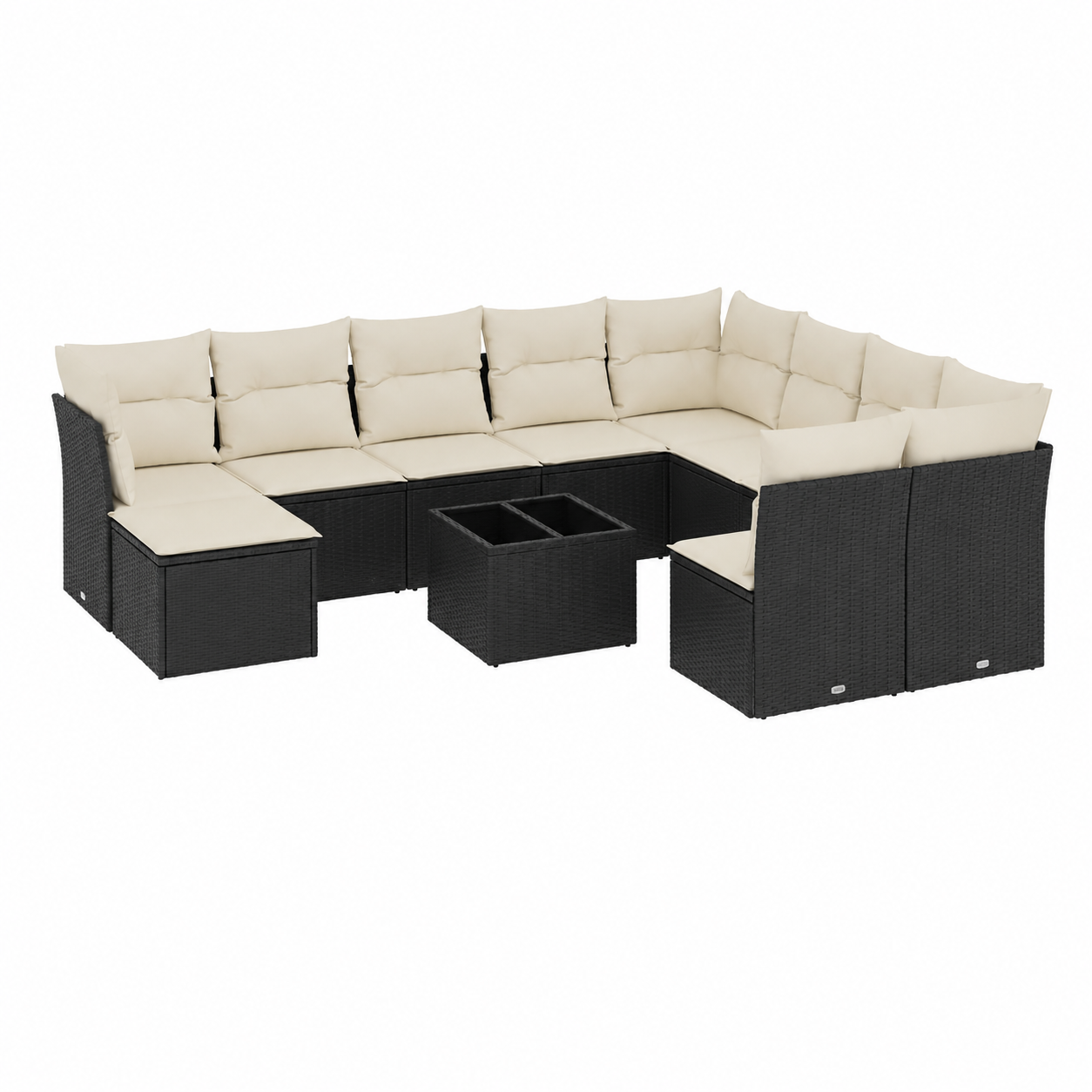 Ensemble de mobilier de jardin 11 pièces avec coussins noirs en résine tressée