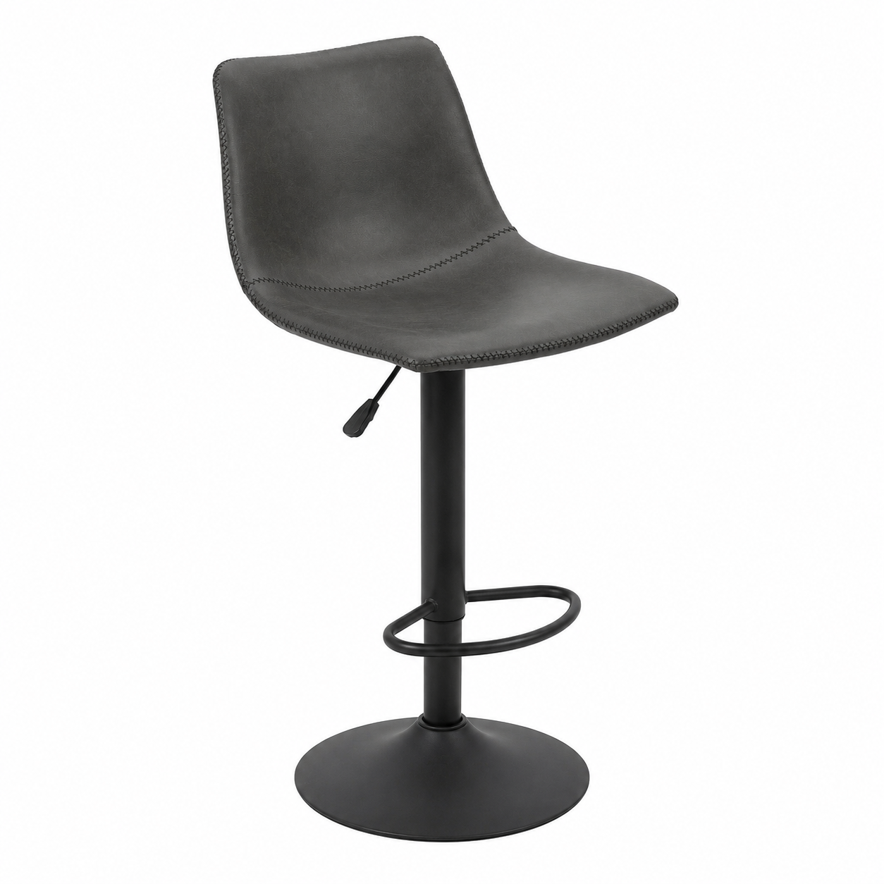 Tabourets de bar vintage réglables en hauteur avec repose-pied en PU gris foncé