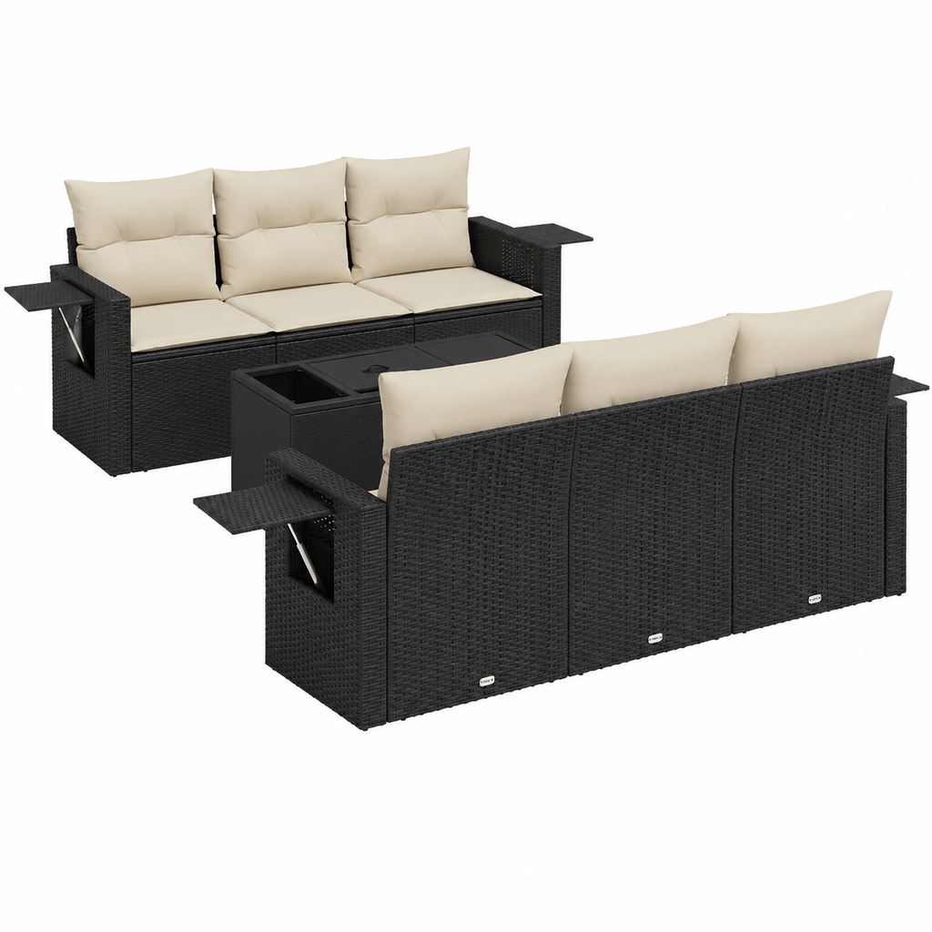 Ensemble de mobilier d'extérieur 7 pièces avec coussins noirs