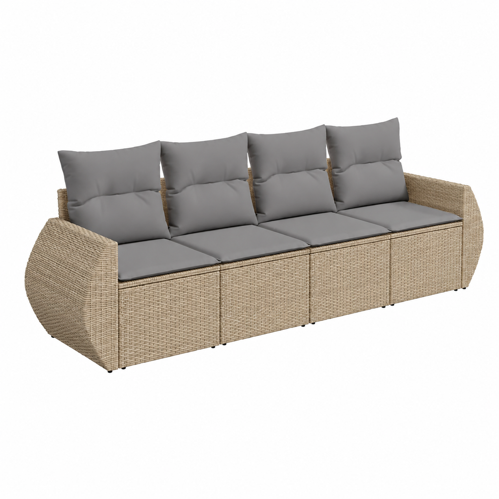 Ensemble extérieur en résine tressée avec coussins beige