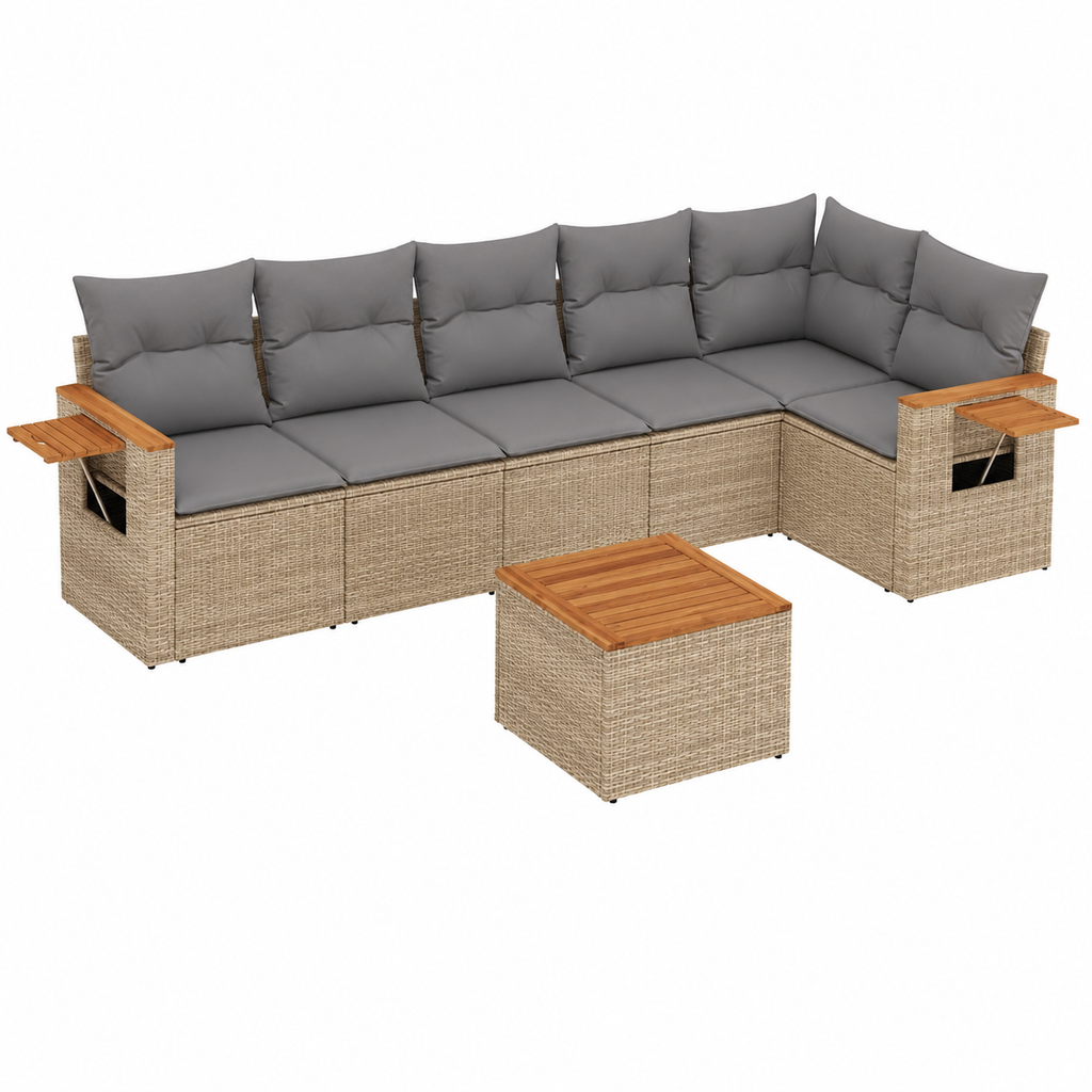 Ensemble de mobilier de jardin avec coussins beiges en résine 7 pièces