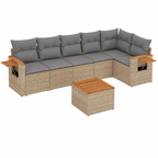 Ensemble de mobilier de jardin avec coussins beiges en résine 7 pièces
