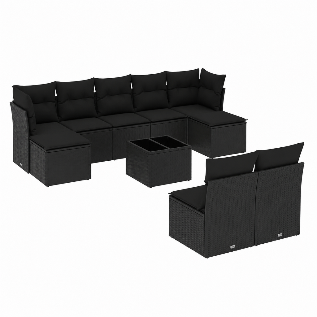 Ensemble d'extérieur 10 pièces avec coussins en résine noire