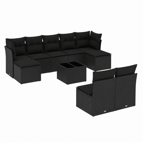 Ensemble d'extérieur 10 pièces avec coussins en résine noire