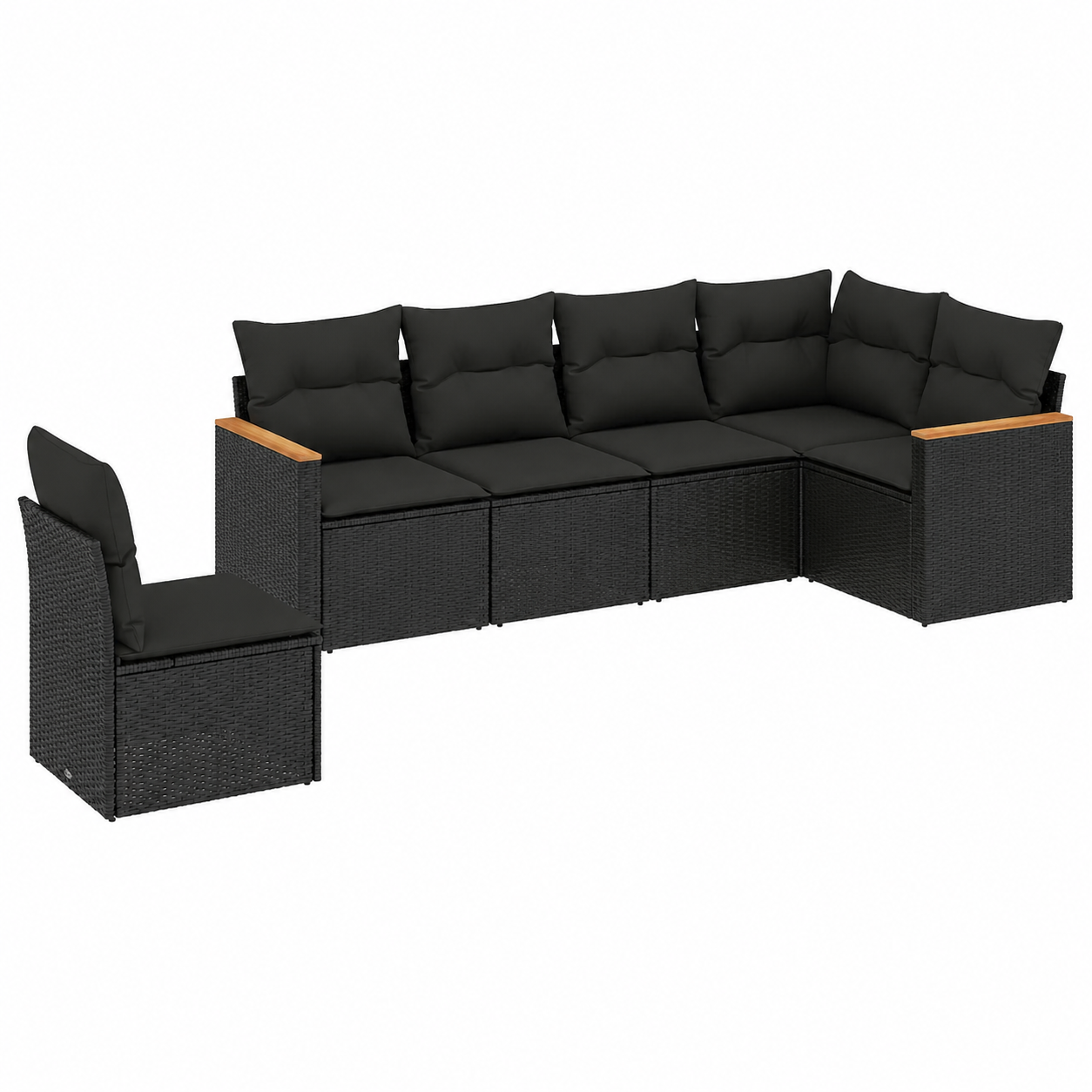 Ensemble de mobilier de jardin 6 pièces avec coussins noirs