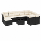 Ensemble de mobilier de jardin 11 pièces avec coussins noirs en résine tressée