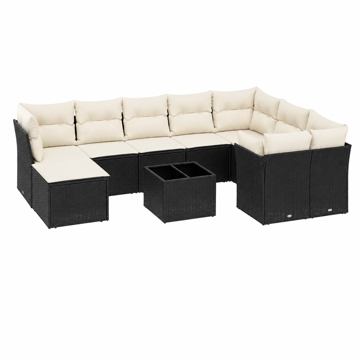 Ensemble de mobilier de jardin 11 pièces avec coussins noirs en résine tressée
