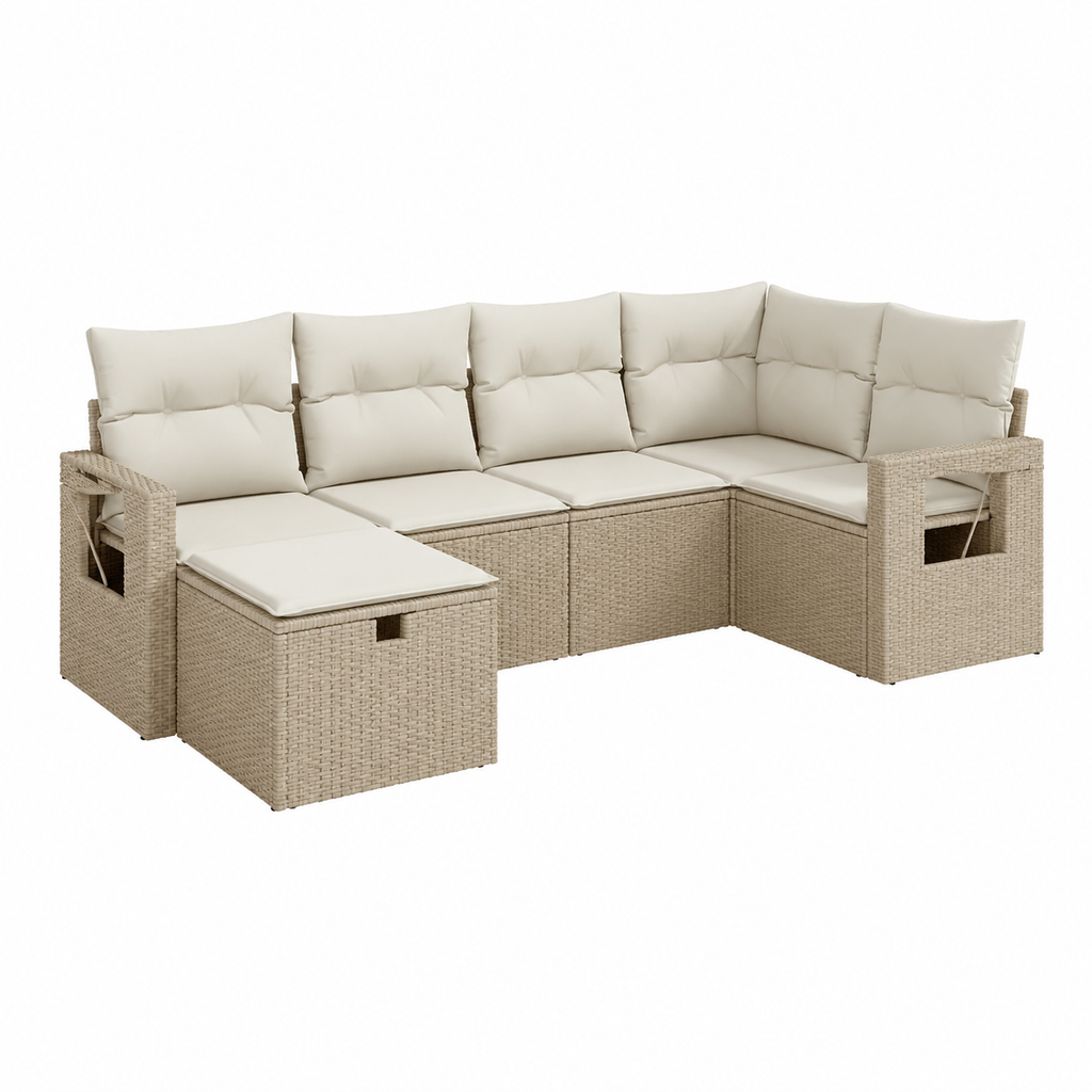 Ensemble de mobilier d'extérieur 7 pièces en résine tressée beige avec coussins
