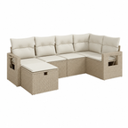 Ensemble de mobilier d'extérieur 7 pièces en résine tressée beige avec coussins