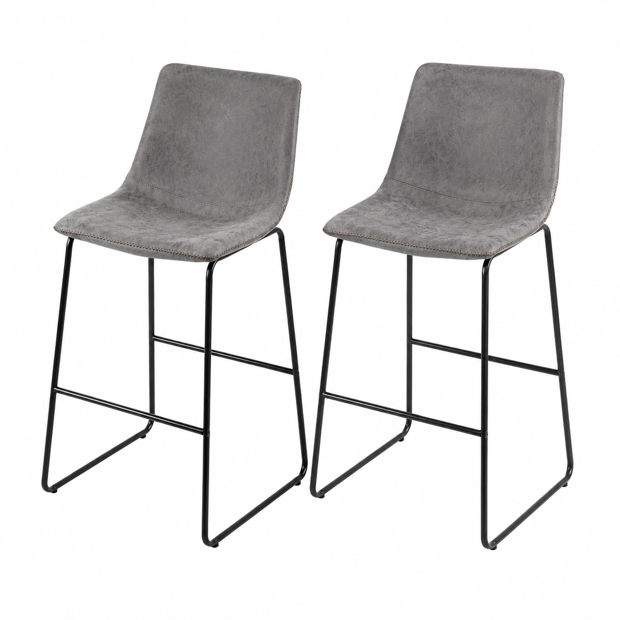 Tabourets de bar en similicuir gris, lot de 2