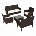 Ensemble de mobilier de jardin 5 pièces avec coussins en résine tressée marron