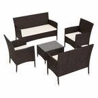 Ensemble de mobilier de jardin 5 pièces avec coussins en résine tressée marron