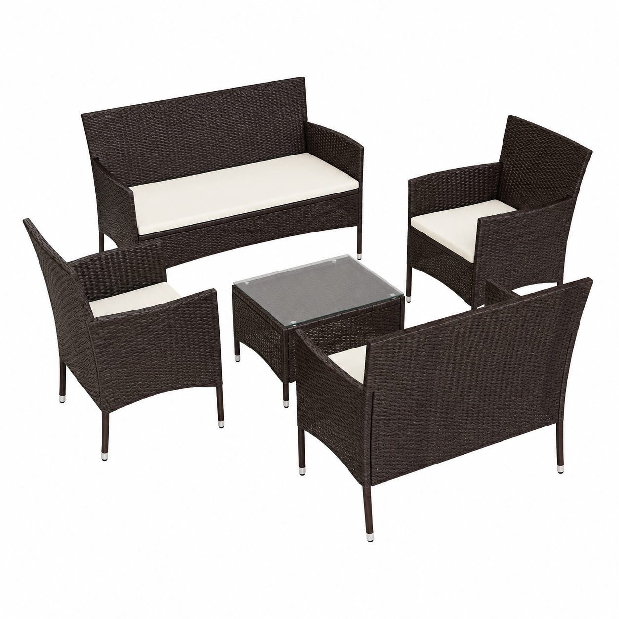 Ensemble de mobilier de jardin 5 pièces avec coussins en résine tressée marron