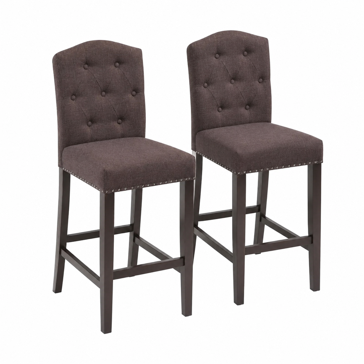 Ensemble de 2 tabourets de bar en tissu et bois marron