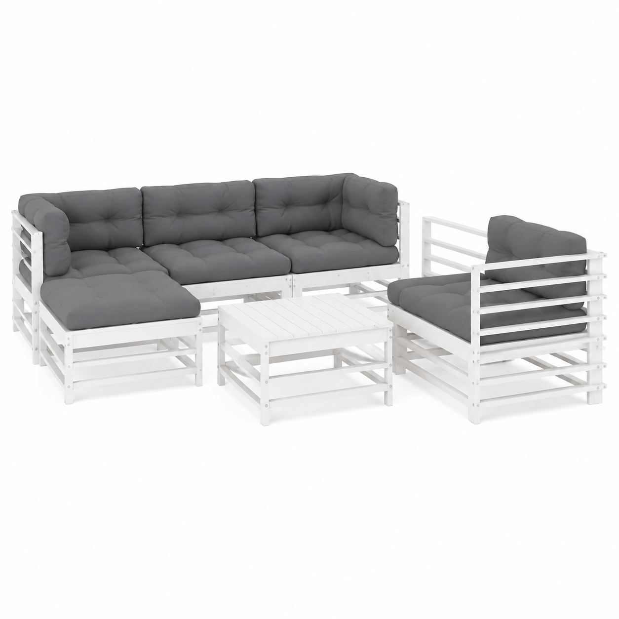 Ensemble de meubles de jardin 7 pièces en bois blanc