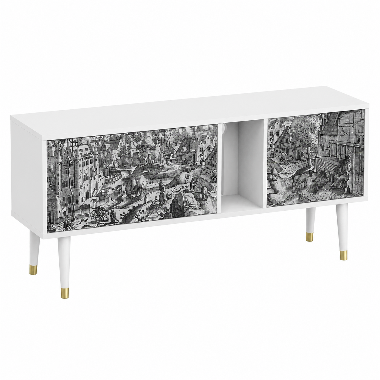 Meuble TV moderne en bois blanc avec étagères