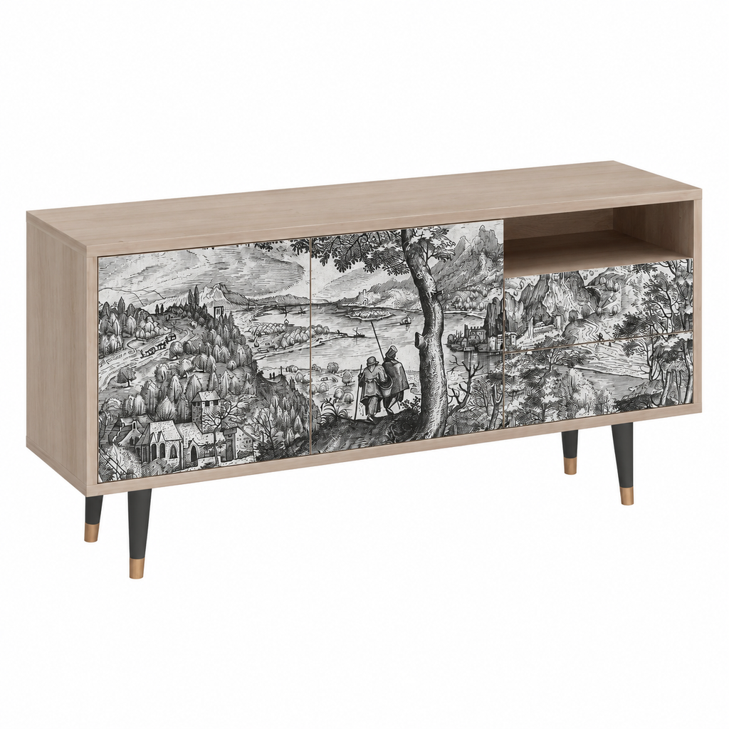 Meuble TV Contemporain en Bois - Dimensions 125x56x41 cm