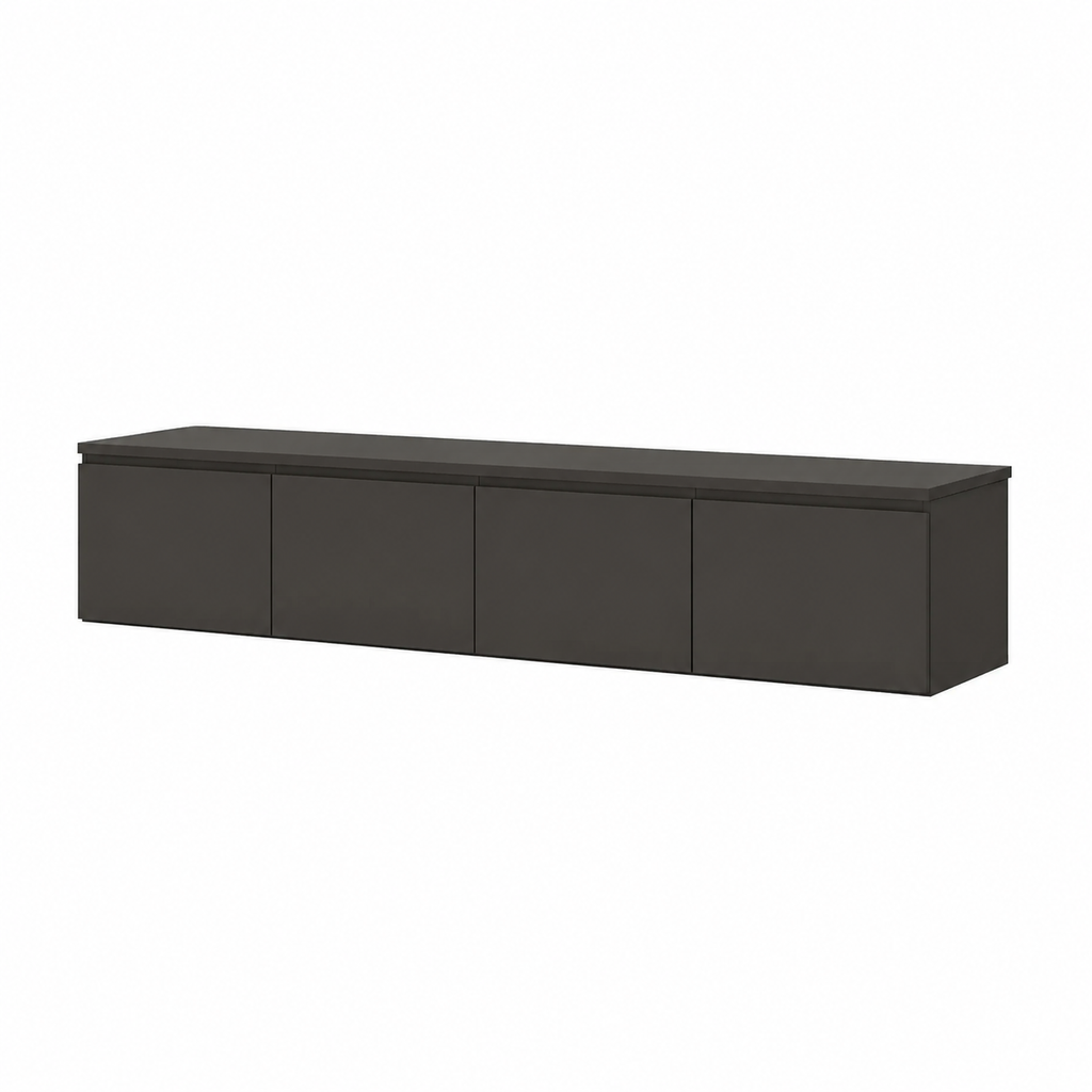 Meuble TV suspendu 4 portes 200 cm noir