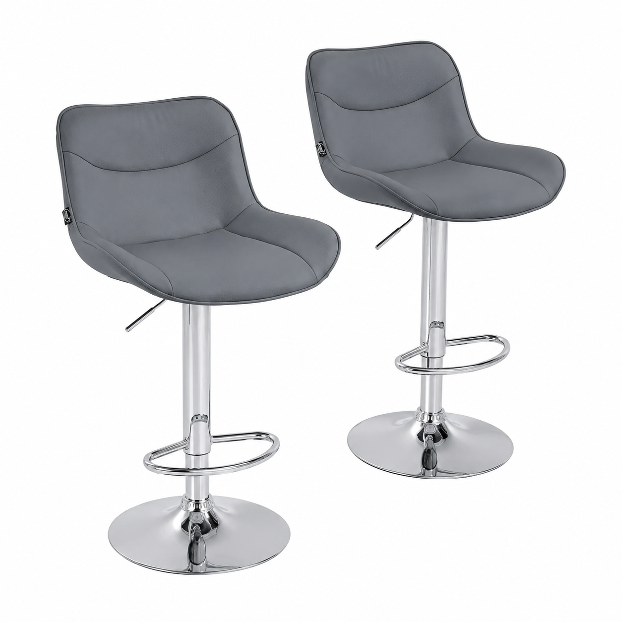 Tabouret de bar en similicuir et chrome gris, lot de 2