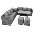 Ensemble de salon de jardin en rotin 8 pièces avec table et tabourets