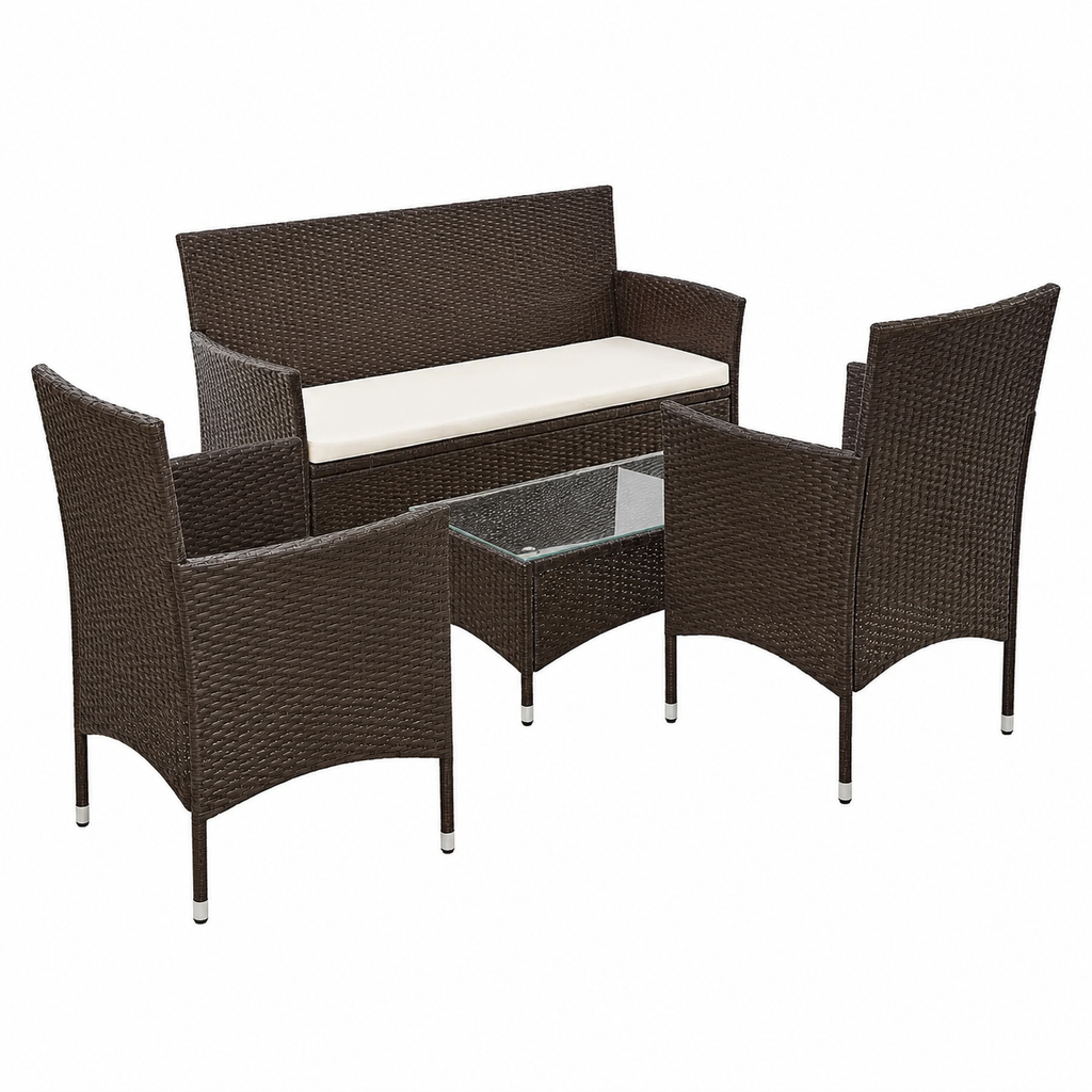 Ensemble de mobilier de jardin 5 pièces avec coussins en résine tressée marron