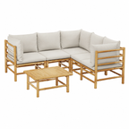 Ensemble de mobilier de jardin 6 pièces avec coussins coloris gris clair en bambou