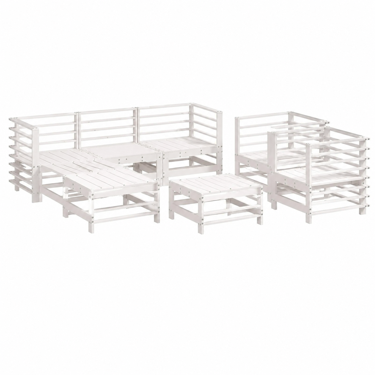 Ensemble de meubles de jardin 7 pièces en bois blanc