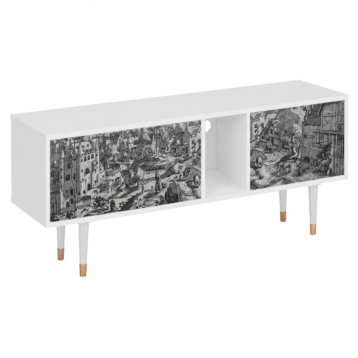 Meuble TV moderne en bois blanc avec étagères