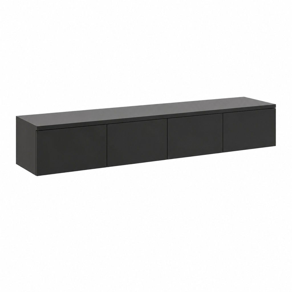 Meuble TV suspendu 4 portes 200 cm noir