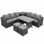 Ensemble de salon de jardin en rotin 8 pièces avec table et tabourets