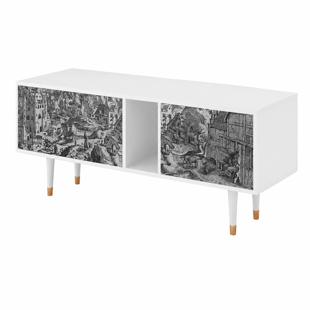 Meuble TV moderne en bois blanc avec étagères