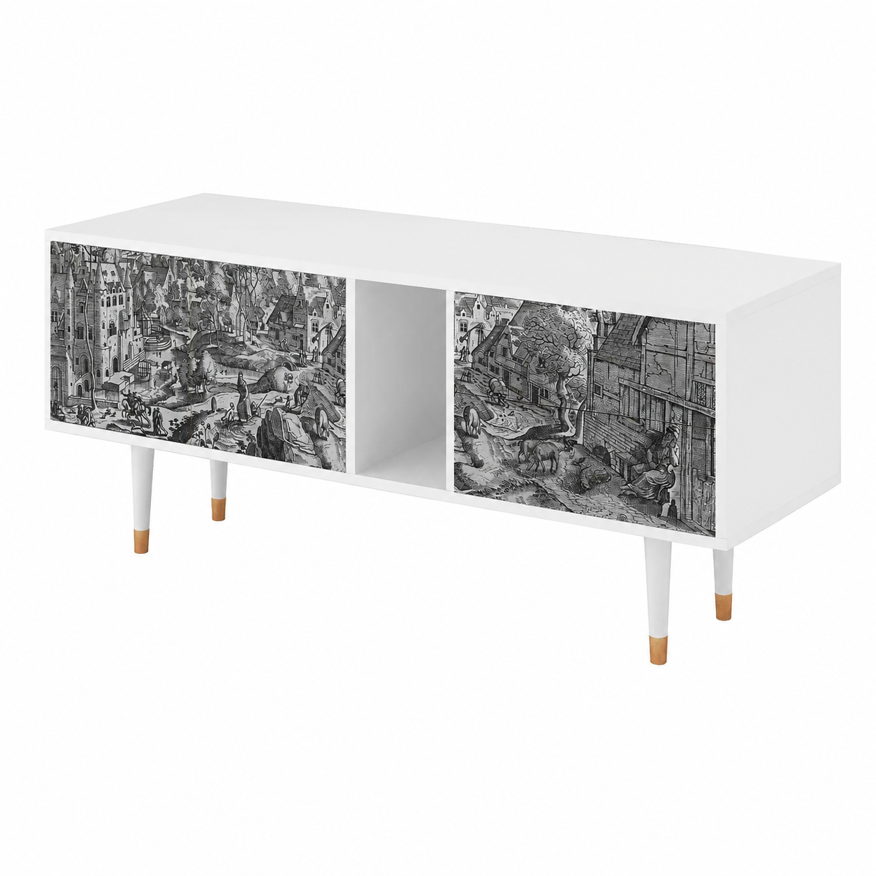 Meuble TV moderne en bois blanc avec étagères