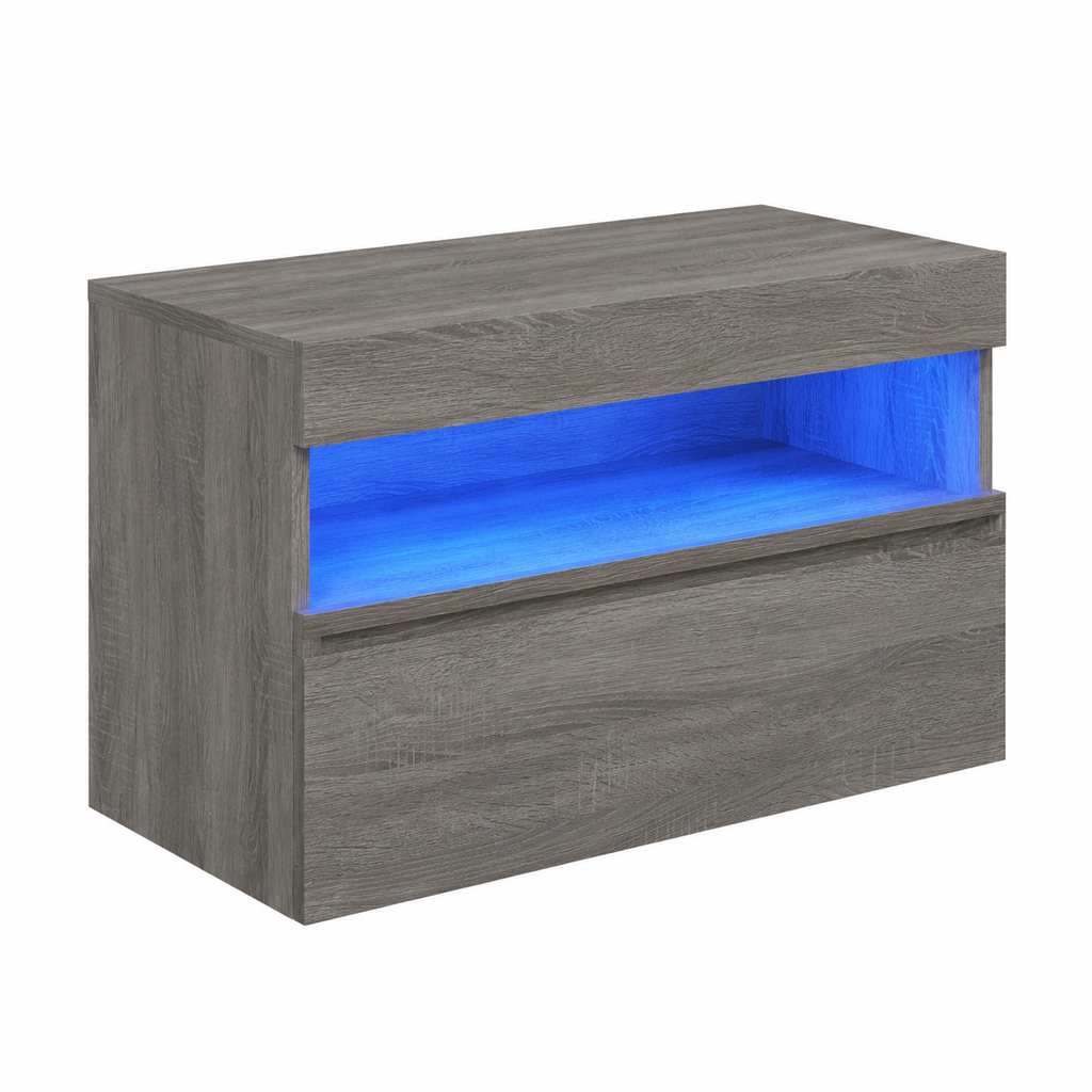 Meuble TV mural avec éclairage LED intégré gris