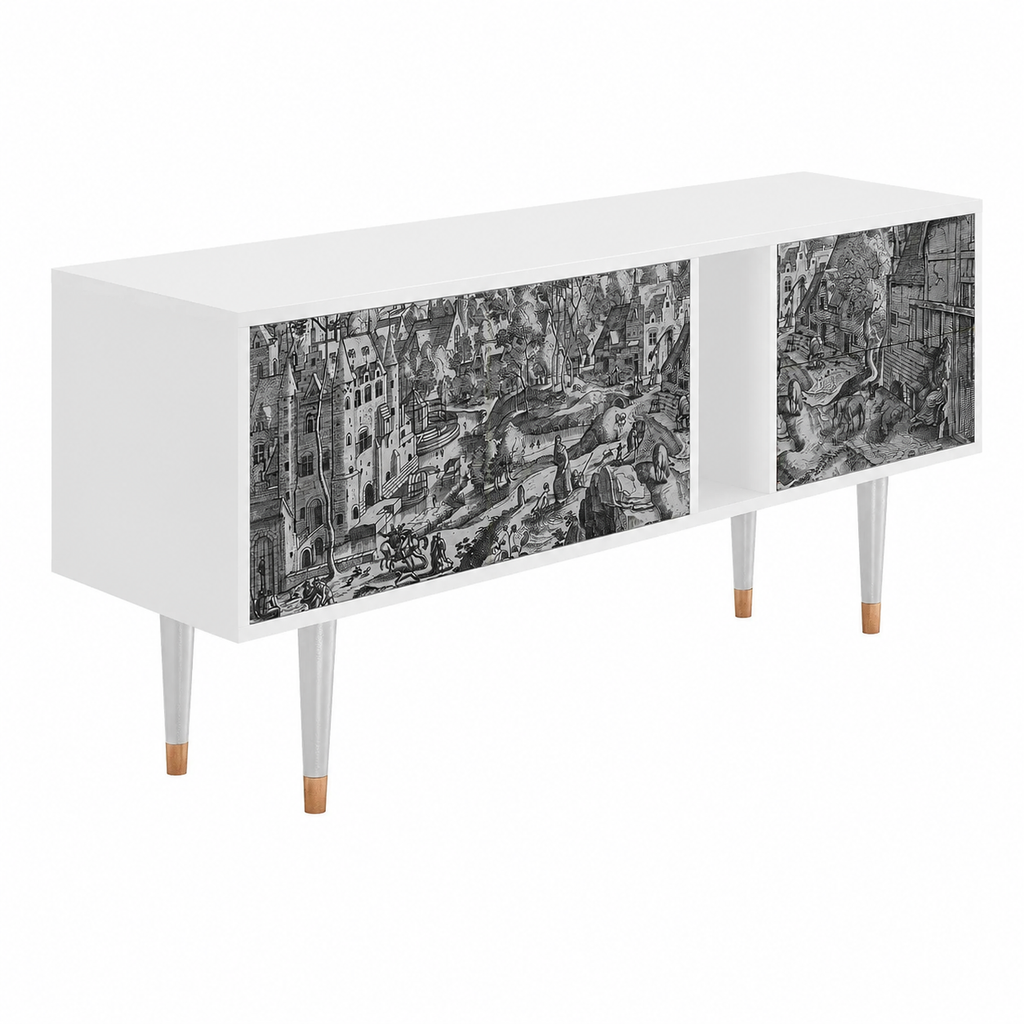Meuble TV moderne en bois blanc avec étagères
