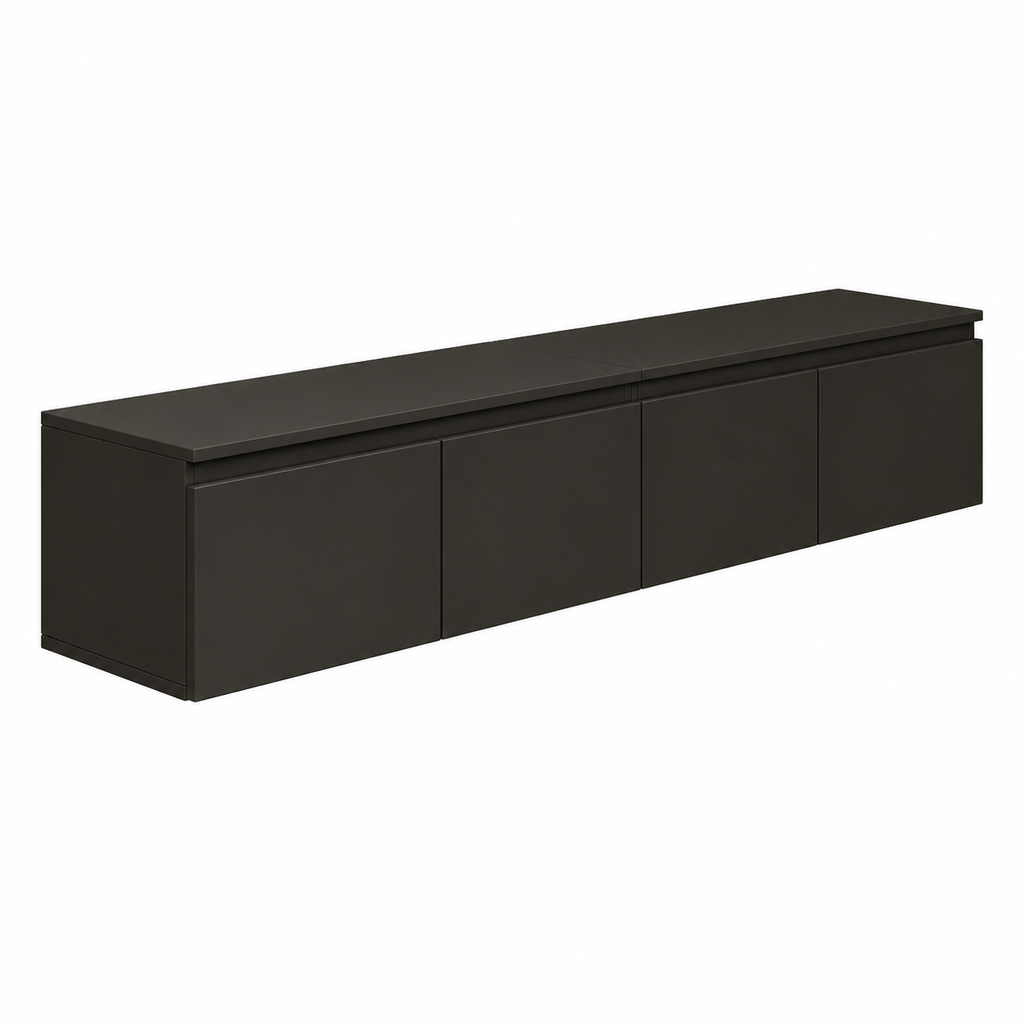 Meuble TV suspendu 4 portes 200 cm noir