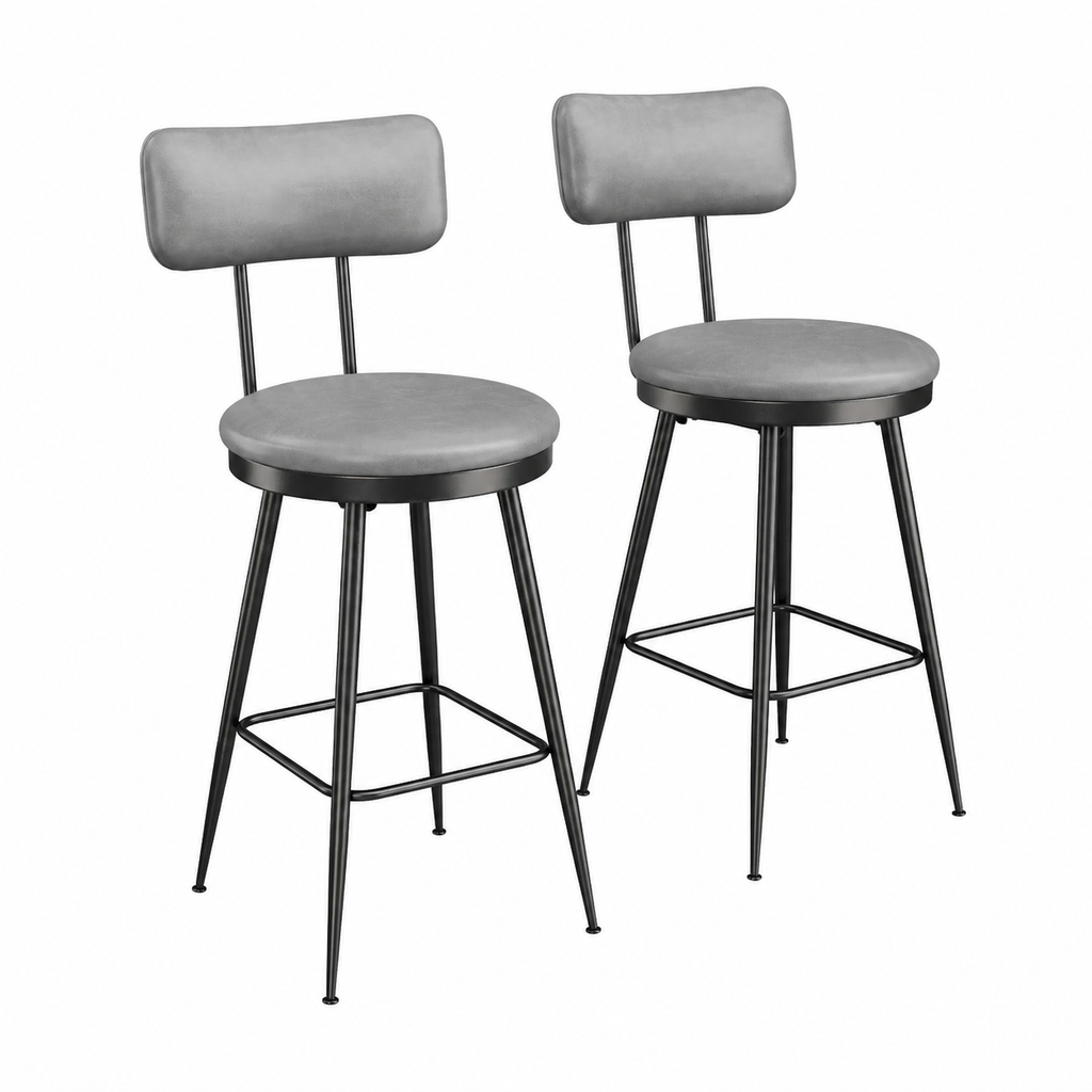 Paire de tabourets de bar ergonomiques en similicuir gris