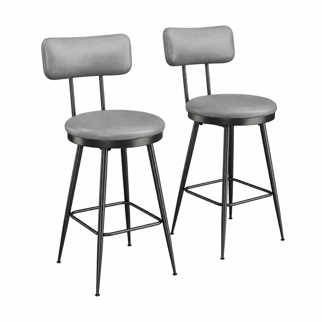 Paire de tabourets de bar ergonomiques en similicuir gris