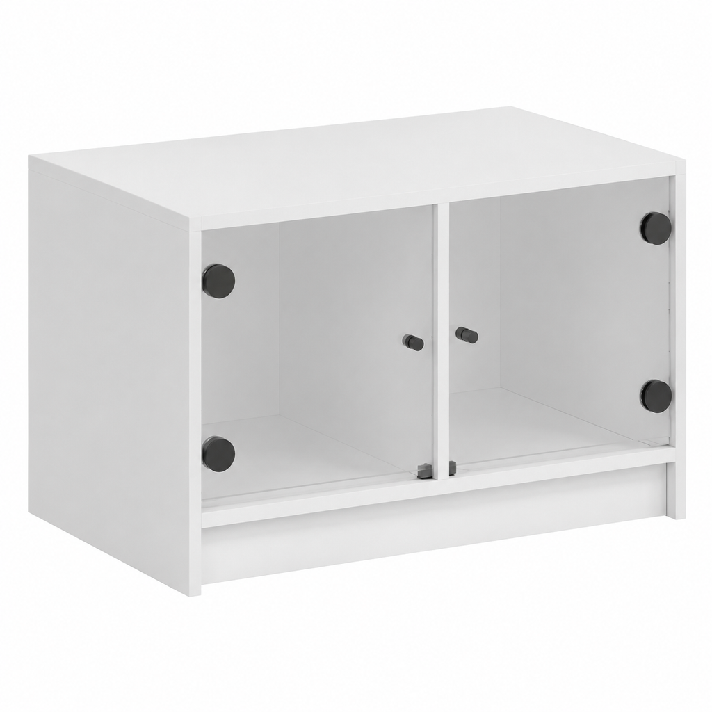 Table basse moderne avec rangement et portes en verre