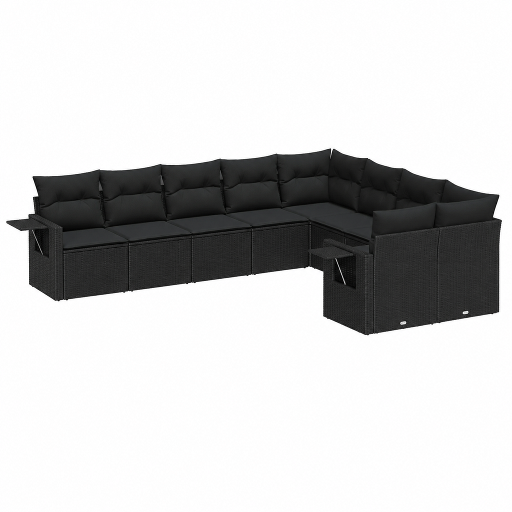 Ensemble de mobilier de jardin 10 pièces avec coussins noirs