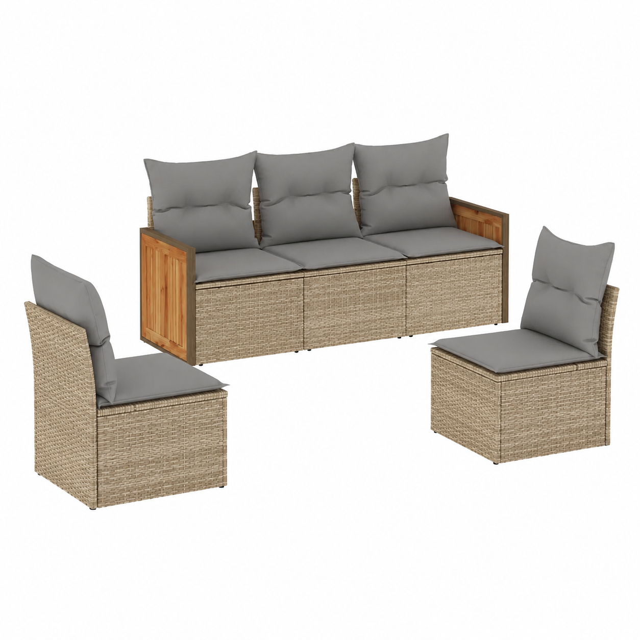 Ensemble de mobilier d'extérieur beige en résine tressée 5 pièces
