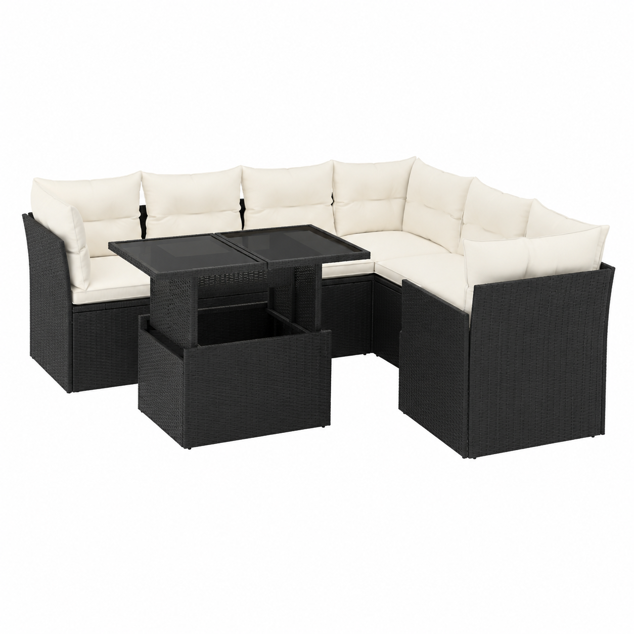 Ensemble de mobilier extérieur 9 pièces avec coussins, résine tressée noire